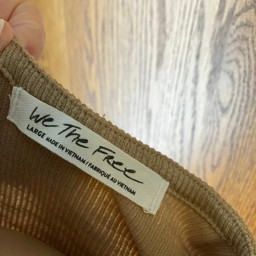 Free People Addie Top - Long Sleeve Off-Shoulder Ribbed Top in Tan